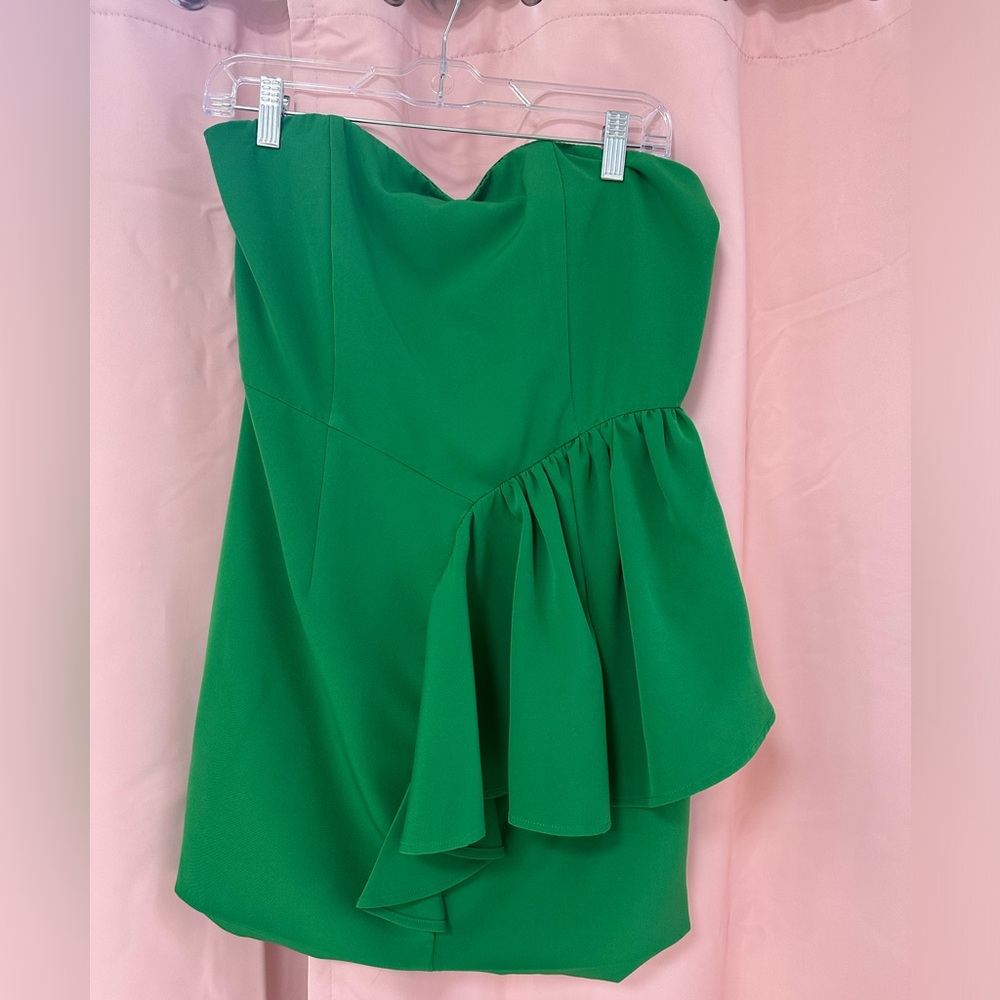 Glam Green Asymmetrical Strapless Sundress